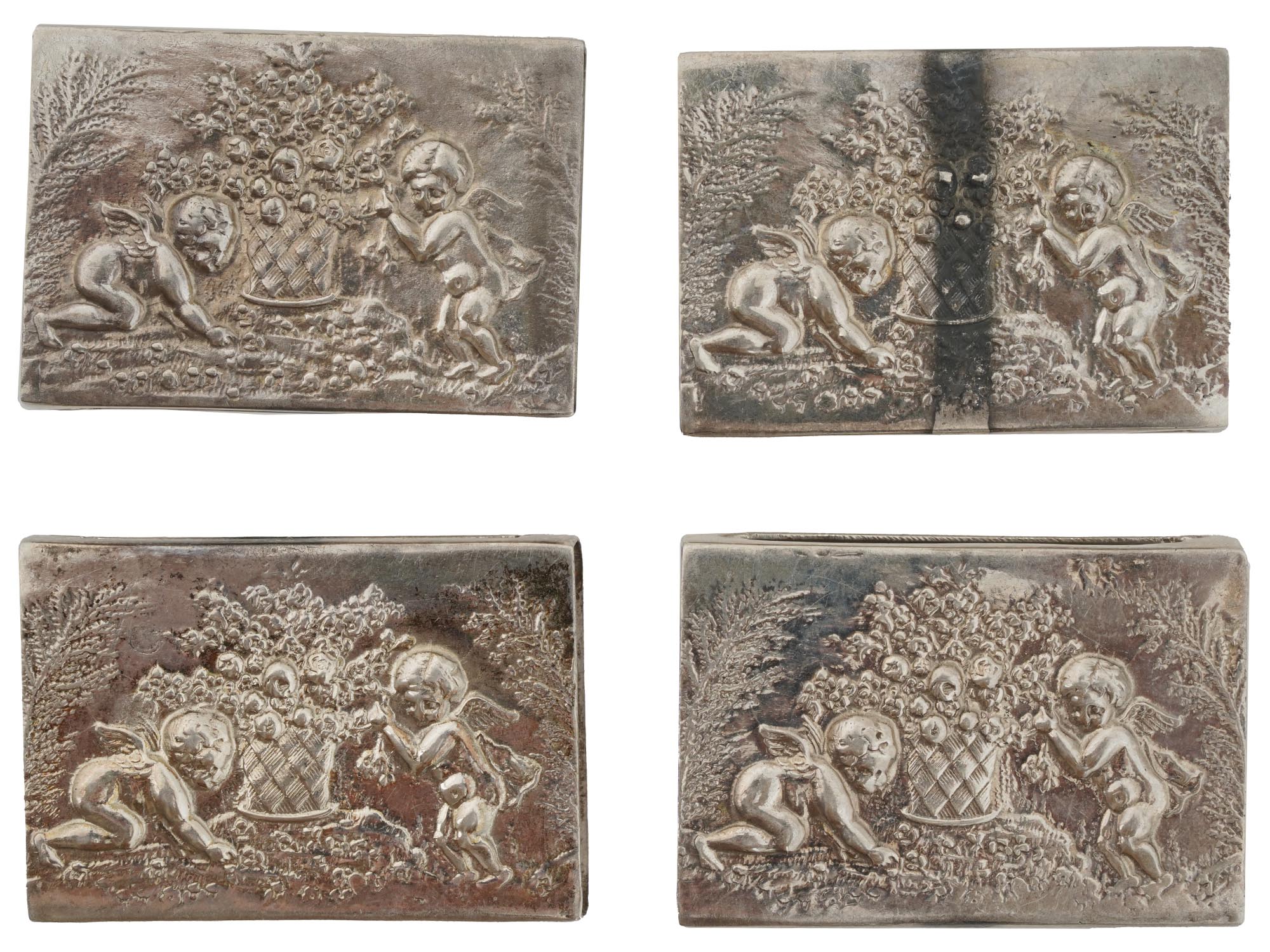 FOUR GERMAN CONTINENTAL SILVER MATCH BOX COVERS PIC-